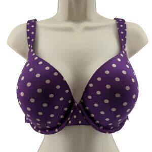 Soma Enhancing Shape Full Coverage Bra Satin Purple with Cream Polka Dot 38D